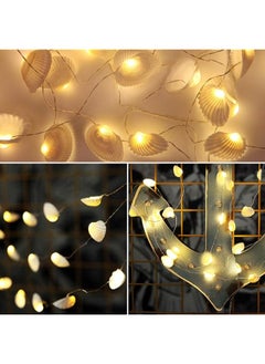 إيروريكس سلسلة أضواء LED من Ocean Real Seashell مقاس 0.8 بوصة و40 مصباحًا بطول 13.85 قدمًا تعمل بالبطارية ومقاومة للماء باللون الأبيض الدافئ مع مؤقت وجهاز تحكم عن بعد لتزيين حفلات أعياد الميلاد المغطاة الداخلية والخارجية  - Image 4