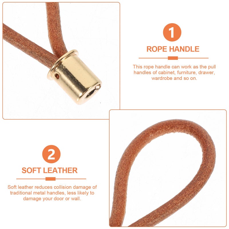Gold Tone Leather Rope Cabinet Pulls Handles for Drawers and Doors - Image 4