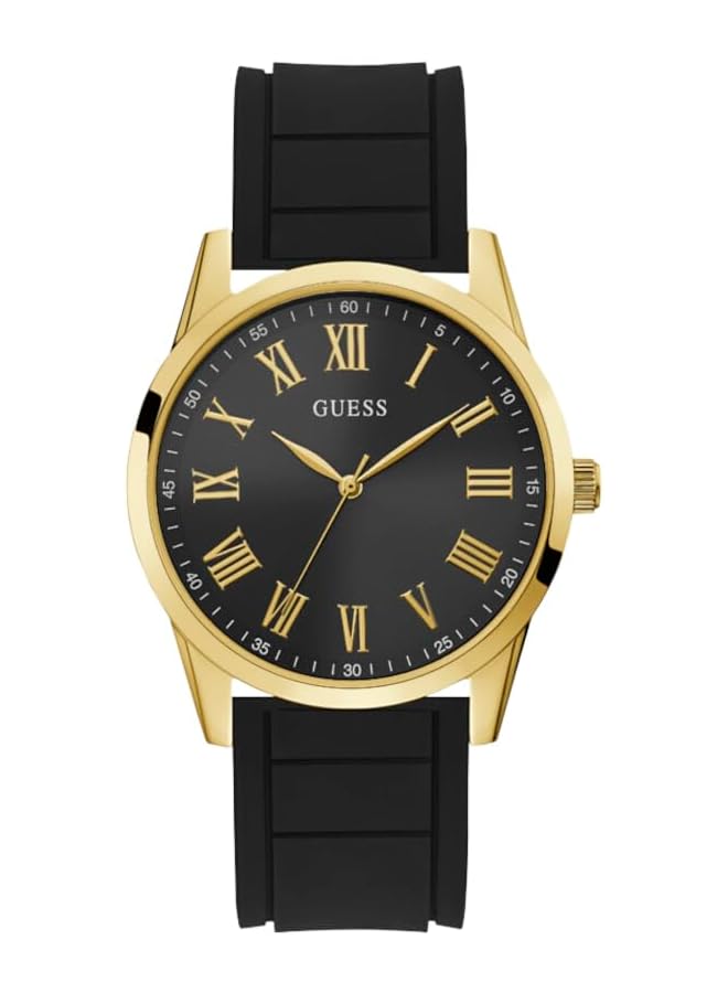 جس علبة ذهبية مصقولة، مينا سوداء، حزام سيليكون أسود ناعم، حزام ذهبي اللون - Image 1