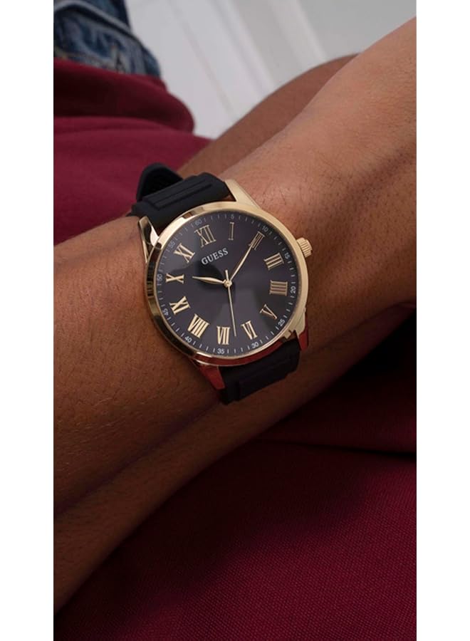 جس علبة ذهبية مصقولة، مينا سوداء، حزام سيليكون أسود ناعم، حزام ذهبي اللون - Image 4