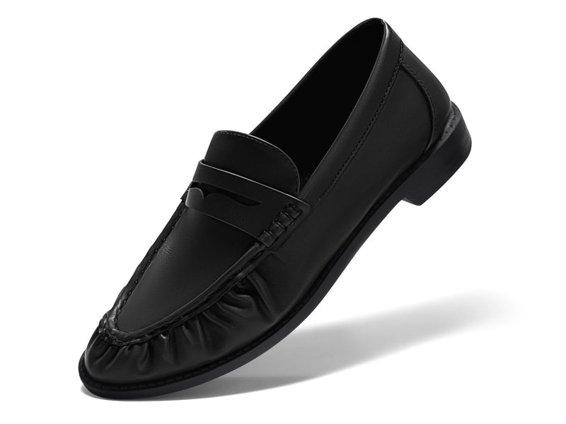 Coutgo Penny Loafers for Women Comfortable Slip on Shoes Closed Toe Dressy Casual Work Flats, Black, Size 7.5 - Image 1