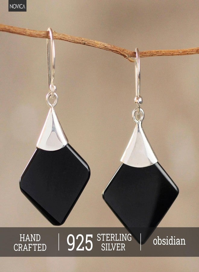 نوفيكا أقراط نوفيكا المصنوعة يدويًا من حجر الأوبسيديان، بتصميم عصري من الفضة الإسترليني الأسود، من تصميم بيرو [طول 1.7 بوصة × عرض 0.8 بوصة]، تحمل اسم "Synthesis" - Image 5