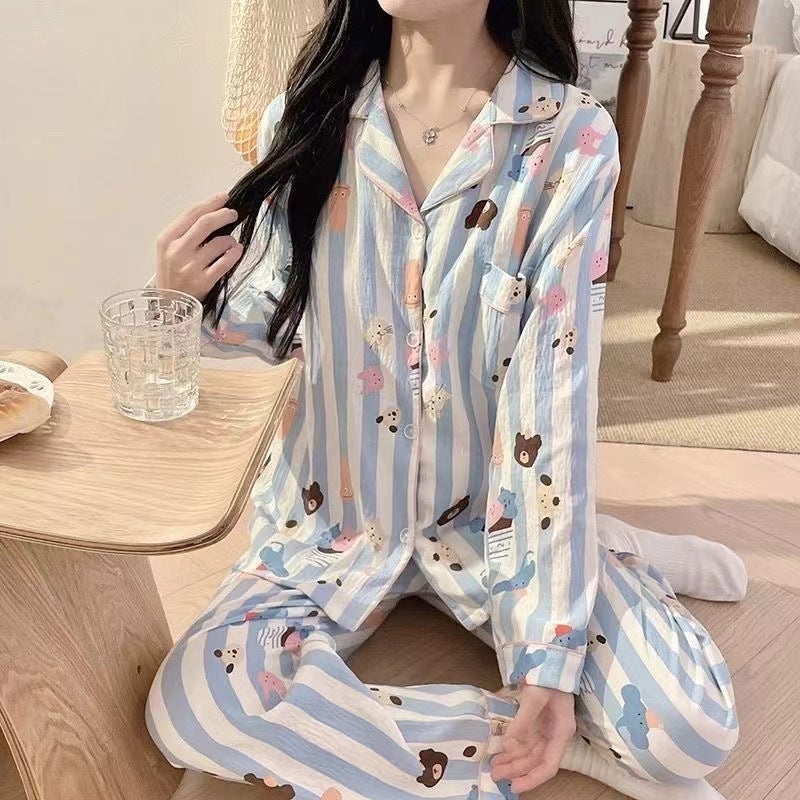 Live Love Ruby Clouds Cotton Cartoon Cardigan Long Sleeve Pants Pajamas Home Wear - Image 2