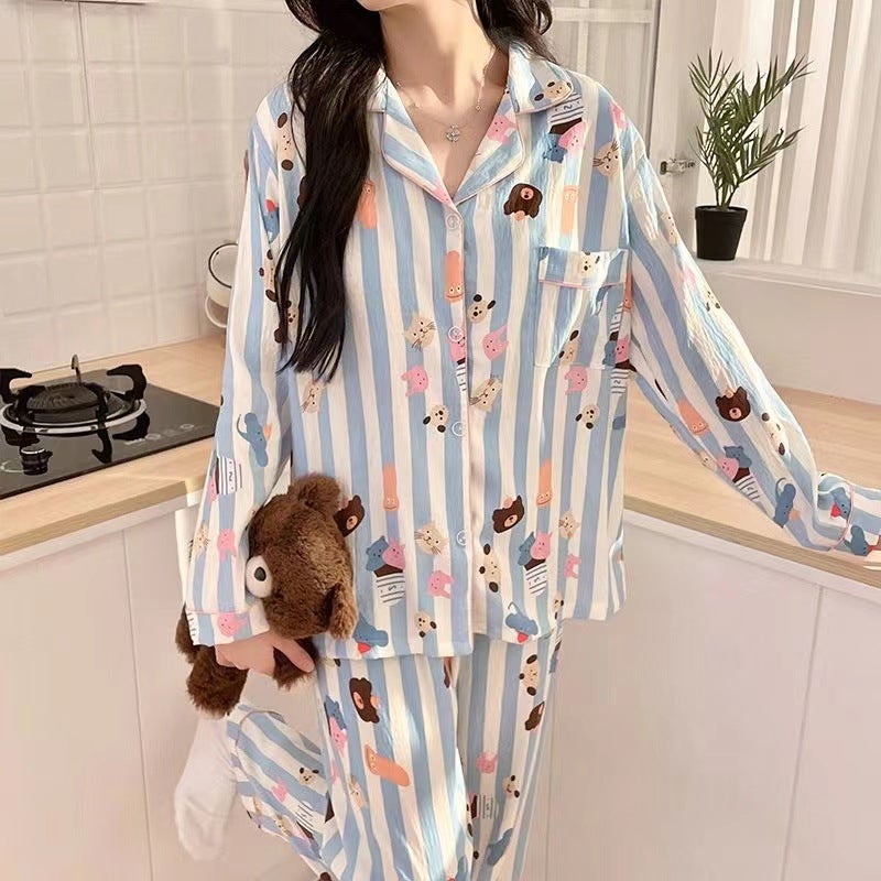 Live Love Ruby Clouds Cotton Cartoon Cardigan Long Sleeve Pants Pajamas Home Wear - Image 3