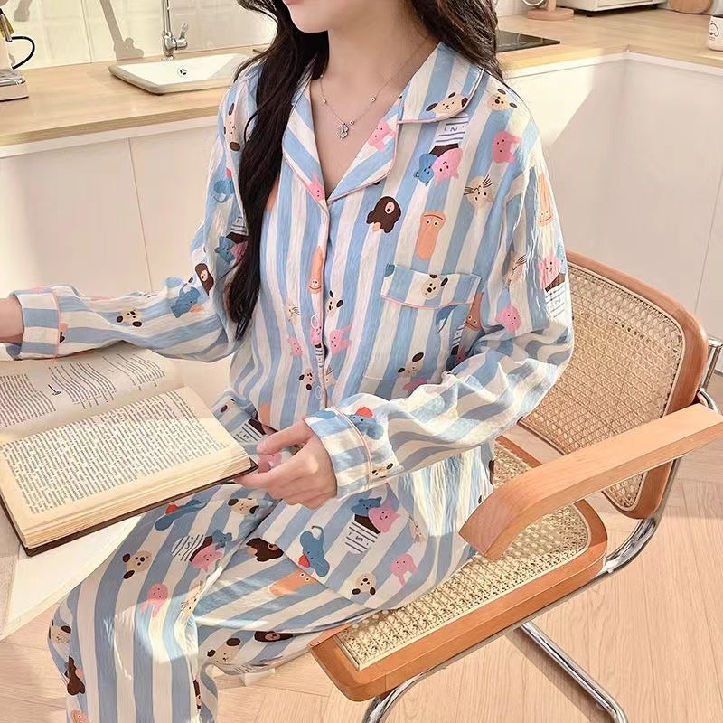 Live Love Ruby Clouds Cotton Cartoon Cardigan Long Sleeve Pants Pajamas Home Wear - Image 5