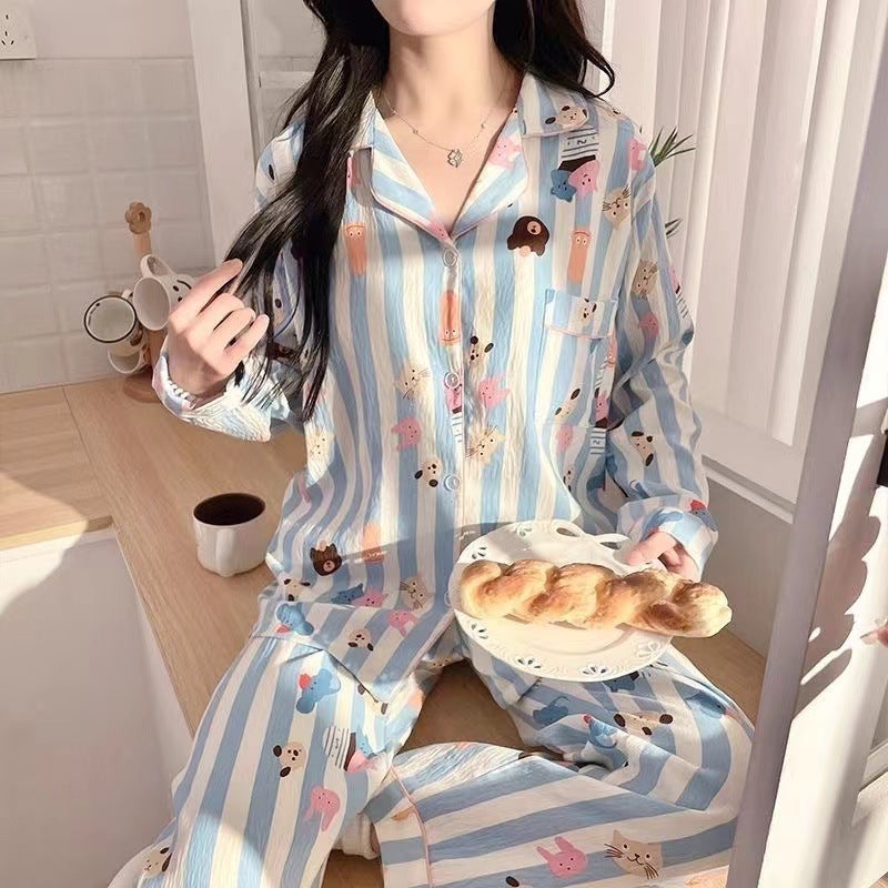 Live Love Ruby Clouds Cotton Cartoon Cardigan Long Sleeve Pants Pajamas Home Wear - Image 4