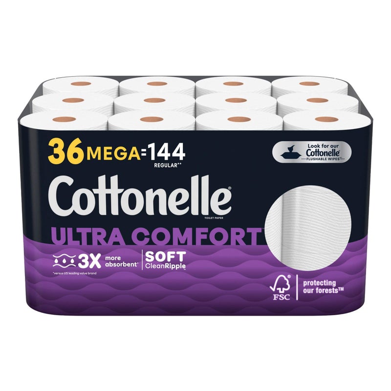 Cottonelle ورق تواليت كوتونيل الترا كومفورت كير 36 لفة مميزة 268 ورقة لكل لفة - Image 3