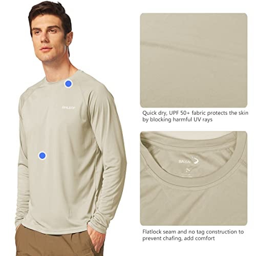 baleaf Men's Sun Protection Shirts UV SPF T-Shirts UPF 50+ Long Sleeve Rash Guard Fishing Running Quick Dry Oatmeal Size L - Image 3