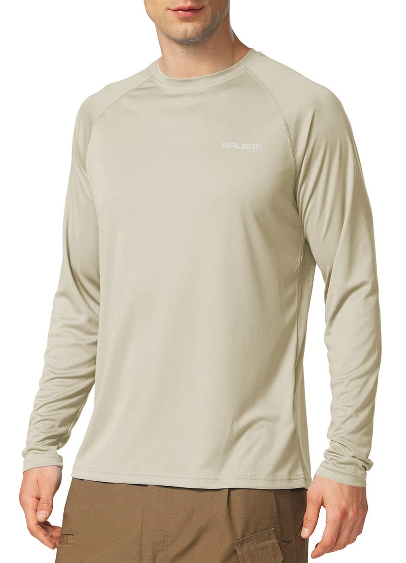 baleaf Men's Sun Protection Shirts UV SPF T-Shirts UPF 50+ Long Sleeve Rash Guard Fishing Running Quick Dry Oatmeal Size L - Image 1