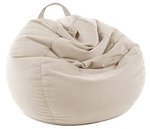 LPMOERA Stuffed Animal Storage Bean Bag Chair Cover No Filler For Kids and AdultsPets DogsCats Lazy BedsSoft Stuffable Bean Bag For Organizing Children Plush Toys or Memory Foam Cream White L