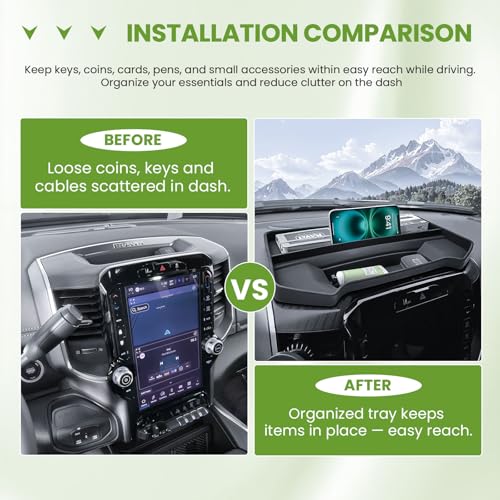 HGWEI Dash Storage Tray Compatible with 2019-2026 Dodge RAM 1500 (14.4"&12" Uconnect Screen) Accessories- Center Console Dashboard Organizer Replacement Divider (Not for RAM 1500 Classic Screen) - Image 4