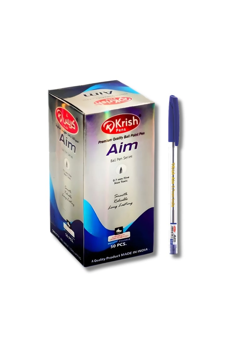 كريش أقلام كريش Aim حبر جاف 0.7 مم رأس دقيق كتابة ناعمة لون أزرق – عبوة 50 قلم - Image 1