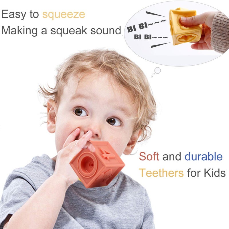 Mini Tudou Baby Blocks Soft Building Blocks Baby Toys Teethers Toy Educational Squeeze Play with Numbers Animals Shapes Textures 6 Months and Up 12PCS - Image 2