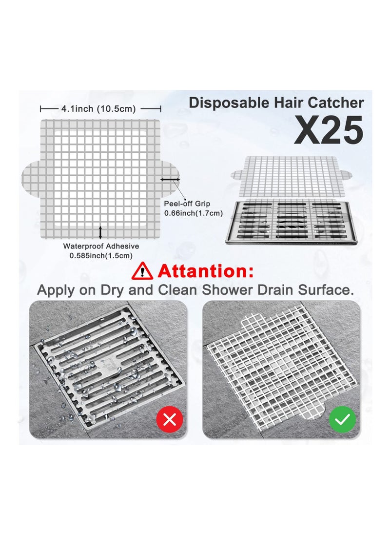 Y&D Disposable Hair Catcher, Shower Drain Mesh Stickers, 4.1- inch Square Floor Filter, Sink Strainer Catchers for Shower, Catcher Stickers (25 PCS)  - Image 5