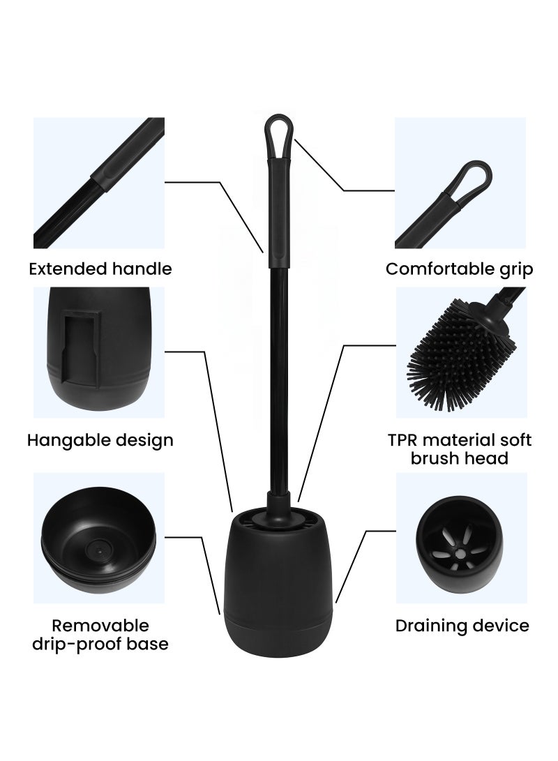 FEELSO Toilet Bowl Brush with Silicone Head for Bathroom Cleaner Black - Image 2