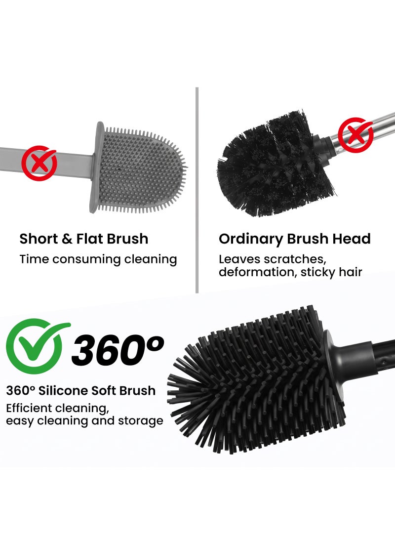 FEELSO Toilet Bowl Brush with Silicone Head for Bathroom Cleaner Black - Image 5