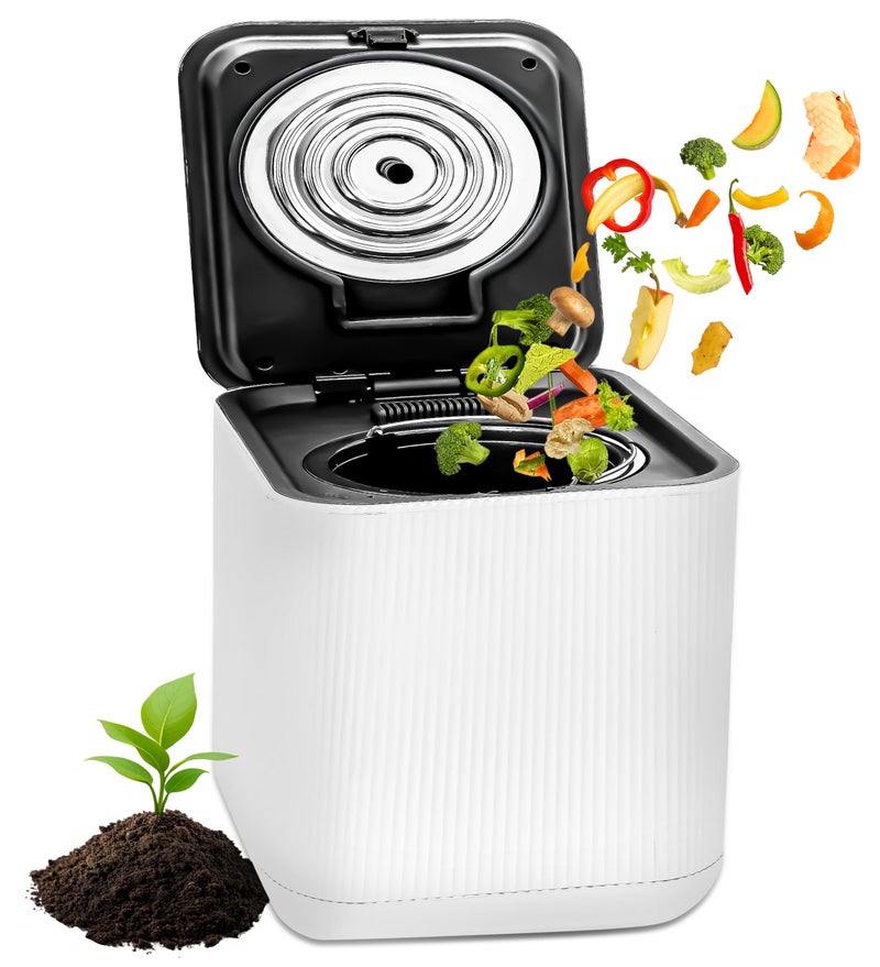 NutriChef Electric Kitchen Composter | 3 Quart Food Recycler | Food Waste Compost Bin for Countertop | 1 Button to Compost, Easy to Clean Composter Bucket | Low Noise, Odorless & Auto Clean | White - Image 1