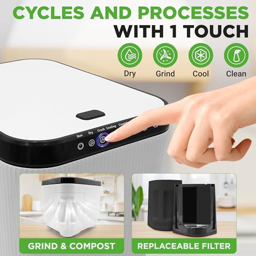 NutriChef Electric Kitchen Composter | 3 Quart Food Recycler | Food Waste Compost Bin for Countertop | 1 Button to Compost, Easy to Clean Composter Bucket | Low Noise, Odorless & Auto Clean | White - Image 3