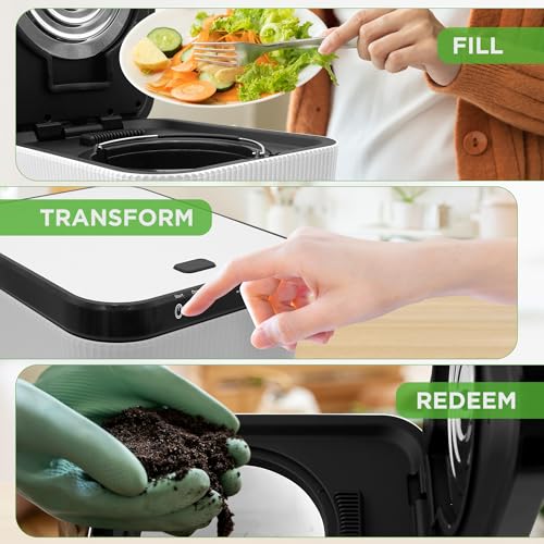 NutriChef Electric Kitchen Composter | 3 Quart Food Recycler | Food Waste Compost Bin for Countertop | 1 Button to Compost, Easy to Clean Composter Bucket | Low Noise, Odorless & Auto Clean | White - Image 5