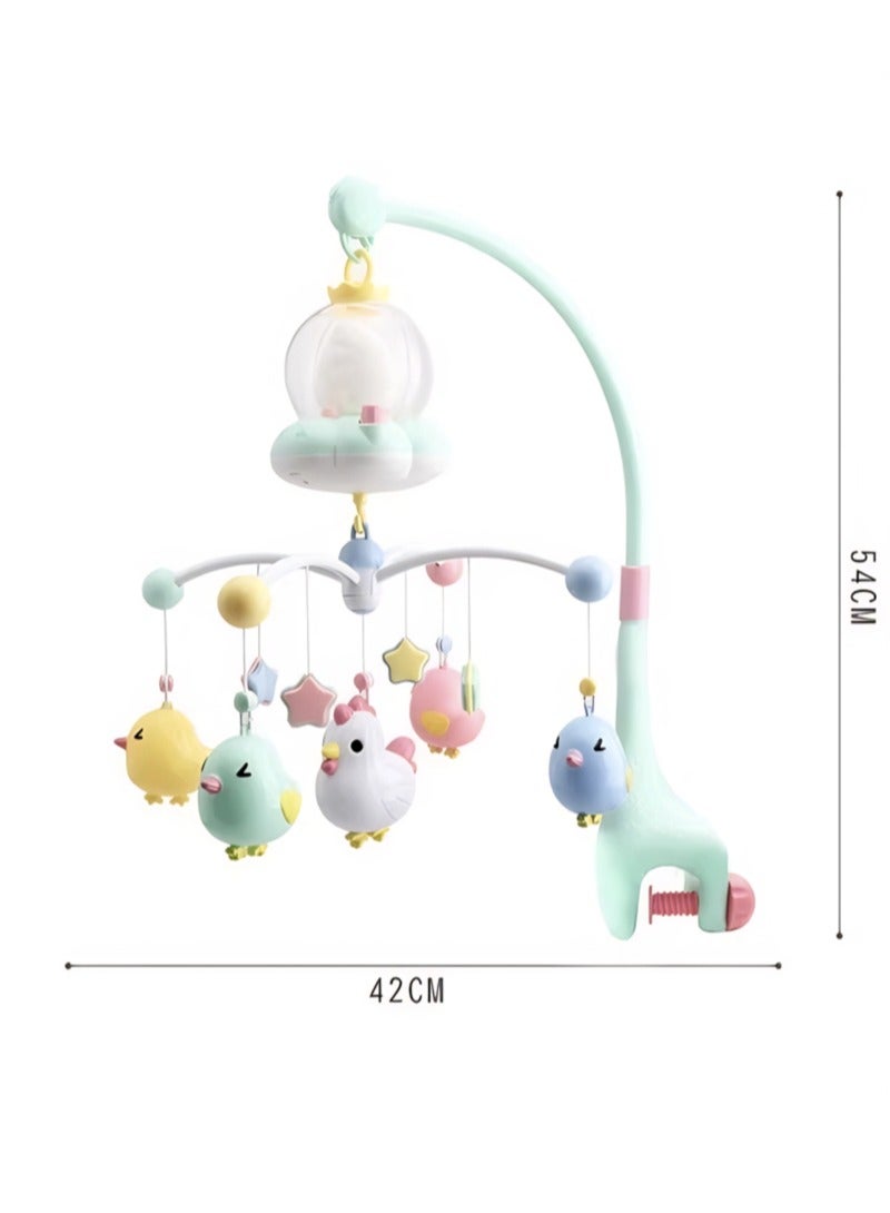 Musical crib mobile for babies, interactive, with multiple melodies and ambient lights, 360° rotation, touch control, volume control button, and universal mounting bracket  - Image 2