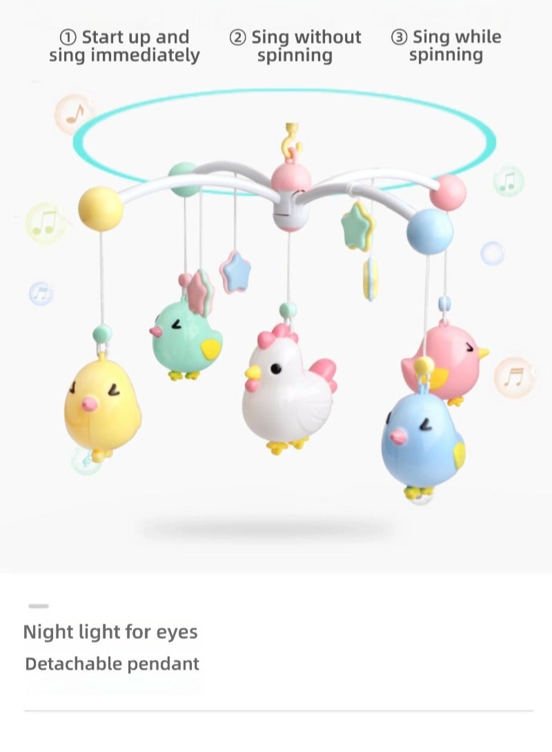 Musical crib mobile for babies, interactive, with multiple melodies and ambient lights, 360° rotation, touch control, volume control button, and universal mounting bracket  - Image 5