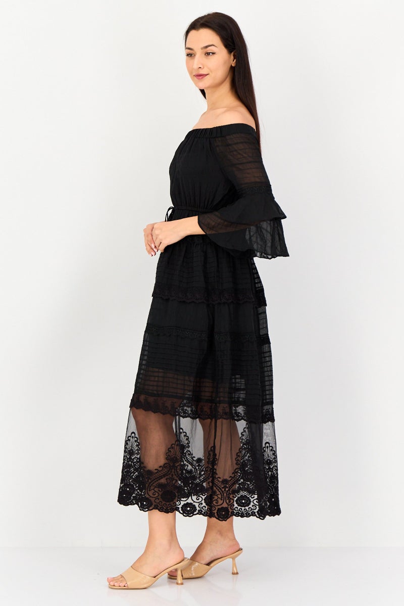 VERO MODA فستان ميدي منسوج للنساء، أسود - Image 2