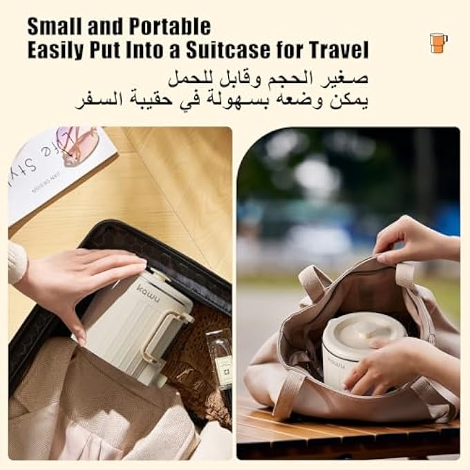  كاو غلاية كهربائية صغيرة من الفولاذ المقاوم للصدأ بسعة 08 لتر مع حقيبة تخزين خفيفة الغليان خفيفة التصميم إغلاق تلقائي لمنع الغليان الجاف مناسبة للسفر الخارجي - Image 4