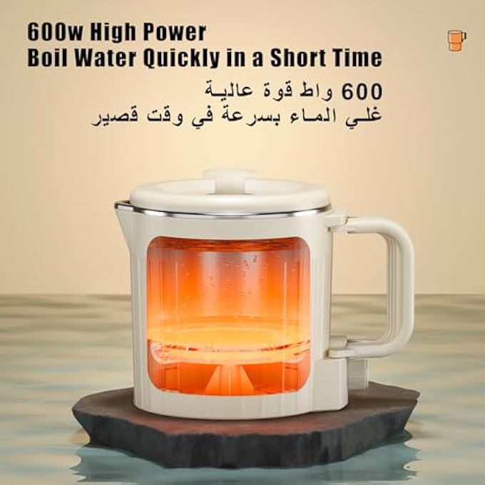  كاو غلاية كهربائية صغيرة من الفولاذ المقاوم للصدأ بسعة 08 لتر مع حقيبة تخزين خفيفة الغليان خفيفة التصميم إغلاق تلقائي لمنع الغليان الجاف مناسبة للسفر الخارجي - Image 5