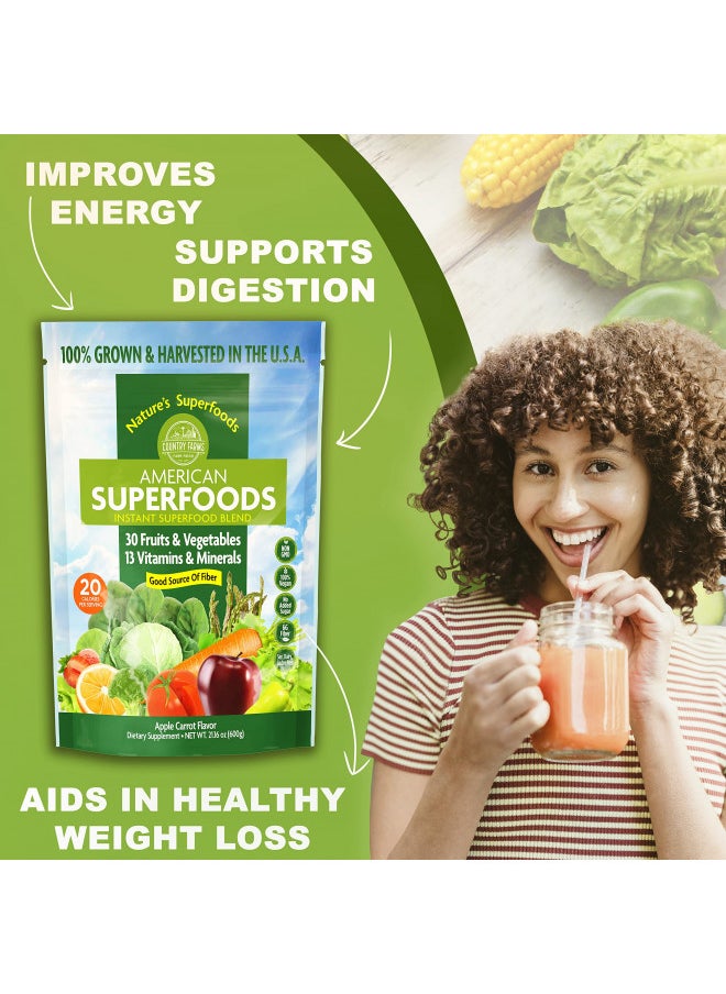 COUNTRY FARMS - Country Farms American Superfoods 30 Fruits & Vegetables Plant Supplement Powder, Protein & Fiber, Apple Carrot Flavor, 60 Servings, Packaging May Vary - Image 1