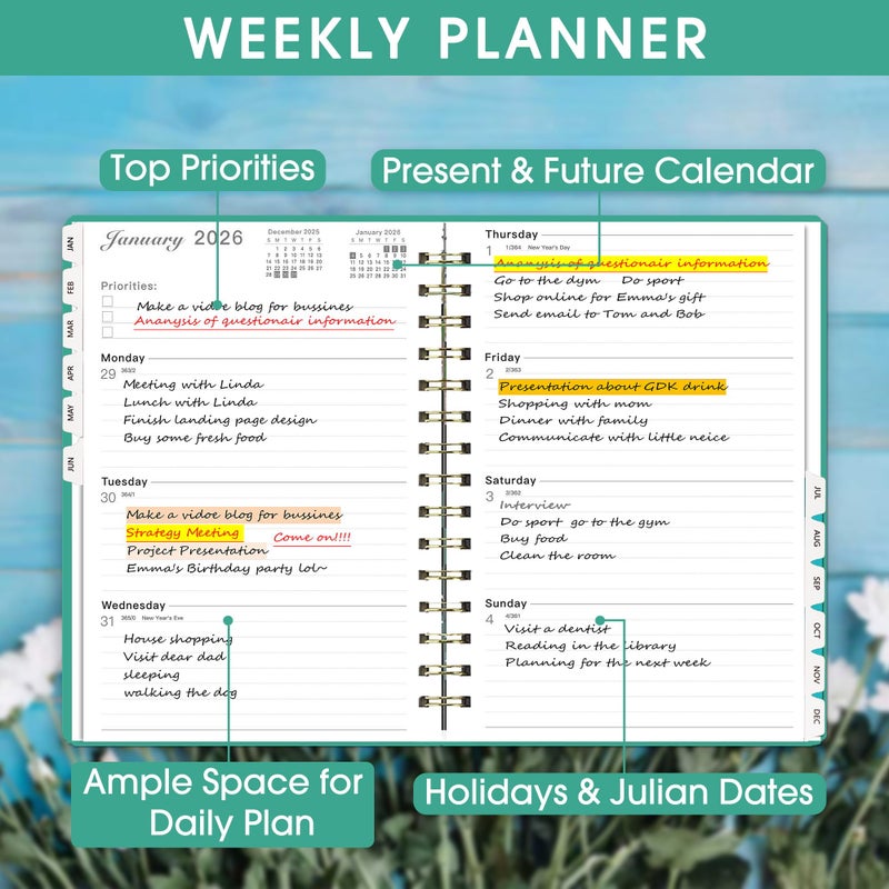 Ymumuda Academic Planner 2026, Daily Weekly and Monthly Calendar Planner (Jan. 2026-Dec. 2026),8.4"Ã—6.3", Hardcover Notebook Teacher Supplies, Premium Thick Paper, Planners for School Work Office - Image 3