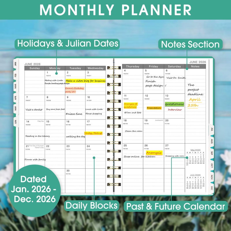 Ymumuda Academic Planner 2026, Daily Weekly and Monthly Calendar Planner (Jan. 2026-Dec. 2026),8.4"Ã—6.3", Hardcover Notebook Teacher Supplies, Premium Thick Paper, Planners for School Work Office - Image 2