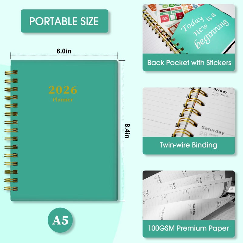Ymumuda Academic Planner 2026, Daily Weekly and Monthly Calendar Planner (Jan. 2026-Dec. 2026),8.4"Ã—6.3", Hardcover Notebook Teacher Supplies, Premium Thick Paper, Planners for School Work Office - Image 5