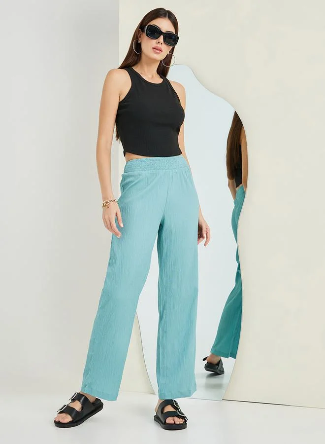 Styli Textured Mid Waist Straight Leg Pants