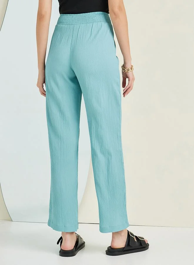 Styli Textured Mid Waist Straight Leg Pants