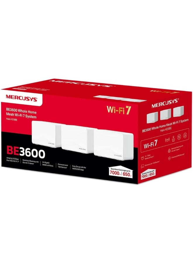 MERCUSYS BE3600 Whole Home Mesh Wi-Fi 7 System
SPEED: 688 Mbps at 2.4 GHz + 2880 Mbps at 5 GHz
SPEC: Internal Antennas, 3× Gigabit Ports per Unit (WAN/LAN auto-sensing), MLO, 4096-QAM, OFDMA, EHT160 on 5GHz
FEATURE: MERCUSYS APP, Router/AP Mode, One Unified Network, Seamless Roaming, Easy EXpansion, Parental Controls, QoS, IPTV, IPv6, Beamforming, Smart Connect, TR-069, WPA3, BSS Color, TWT, ISP Preset (Agile Config), Aginet ACS White - Image 3