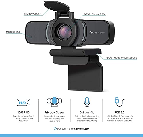 Amcrest 1080P Webcam with Microphone & Privacy Cover, Web Cam USB Camera, Computer HD Streaming Webcam for PC Desktop & Laptop w/Mic, Wide Angle Lens & Large Sensor for Superior Low Light (AWC201-B) - Image 2
