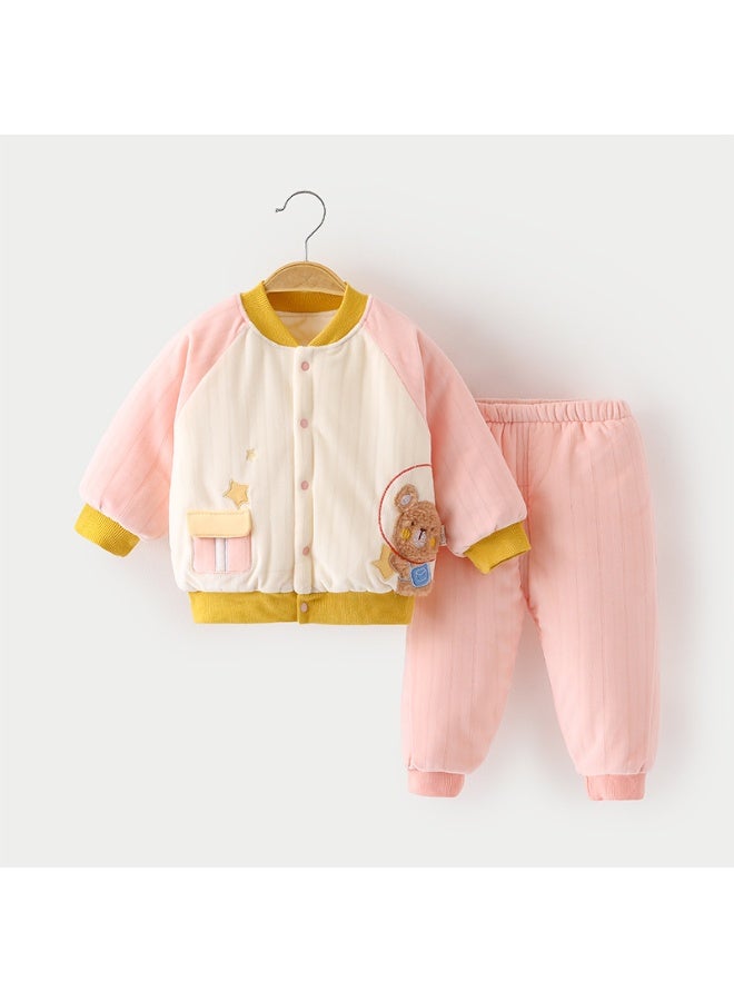 طقم ملابس دافئة للأطفال - جاكيت وبنطلون قطن ثلاثي الطبقات