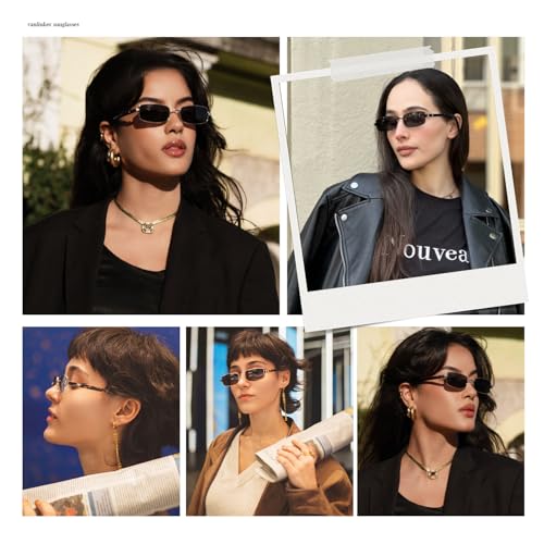 VANLINKER Retro Rectangle Polarized Sunglasses for Women Men Small 90s Vintage Trendy Slim Narrow Rectangular Frame Metal Sun Glass VL9684, Orange/Brown - Image 2