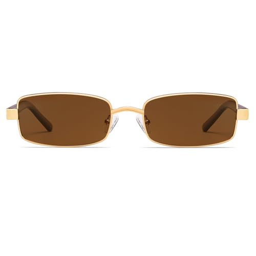 VANLINKER Retro Rectangle Polarized Sunglasses for Women Men Small 90s Vintage Trendy Slim Narrow Rectangular Frame Metal Sun Glass VL9684, Orange/Brown - Image 3