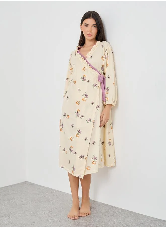 تايك تو Take Two Floral Print Tie-Up Detail Robe