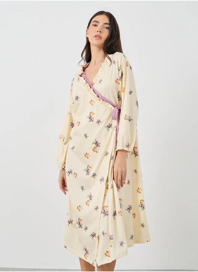 تايك تو Take Two Floral Print Tie-Up Detail Robe