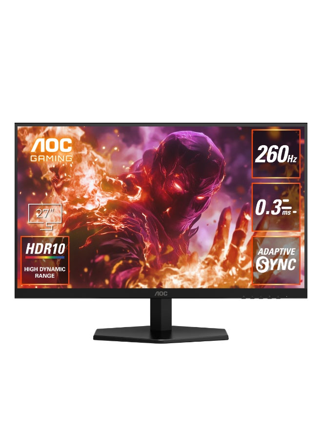27-Inch Gaming Monitor, 2560×1440 Quad HD Resolution, Fast IPS Panel, 240Hz refresh rate (260Hz OC), 0.3MS MPRT, HDR10 , HDMI 2.0x2, Display Port 1.4, Adaptive Sync, Tilt Q27G42ZE Black & Red
