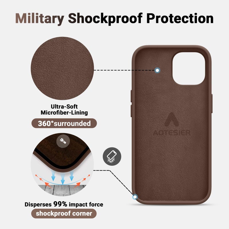 AOTESIER Compatible with iPhone 15 Case, Full Body Food-Grade Silicone Wear-Resistant, Anti-Drop Protection with Soft Anti-Scratch Microfiber Lining Phone Case for iPhone 15, 6.1 inch, Chocolate - Image 4