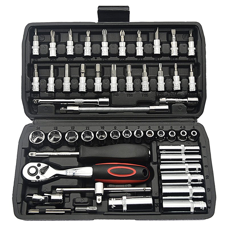 TILIBOTE Socket Wrench Set 53PCS 14 Inch Ratcheting Wrench Set And Extension Bar Gimbal Slide Bar Extension Sockets Set For Automotive Repair And Home Use - Image 3