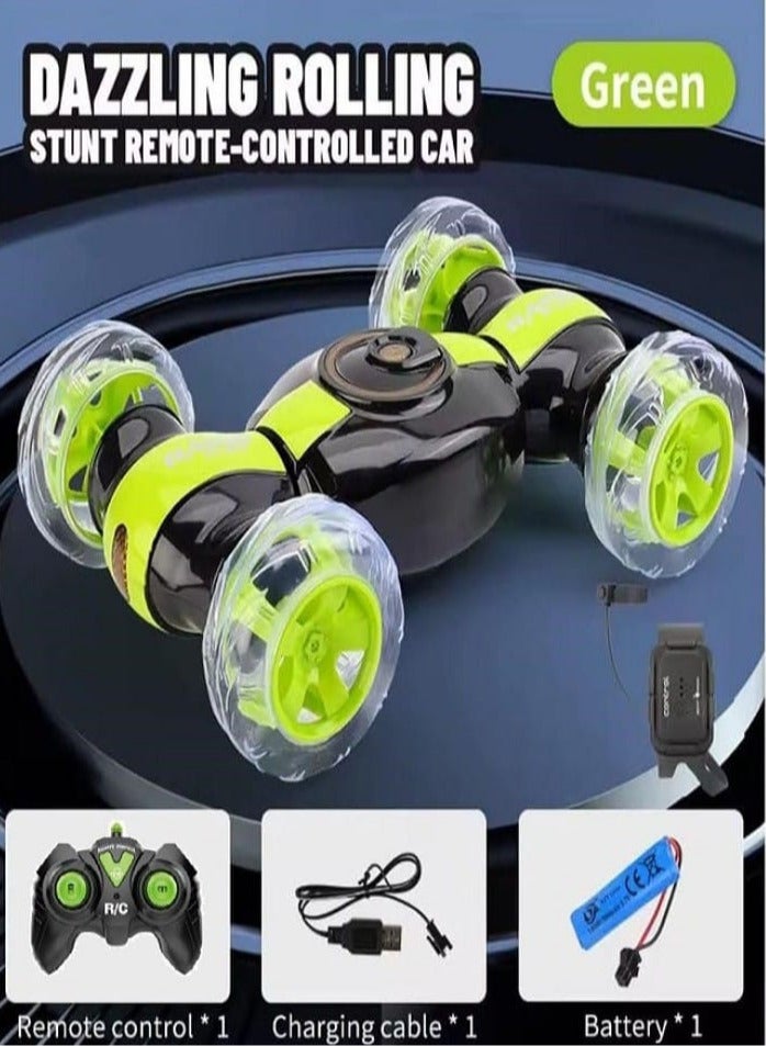 Remote Control Car with Watch - Invincible Stunt Car, 360 Degree Rotating Vehicle with Lights and Music, Twist Car Toy for Kids (Green)  - Image 2