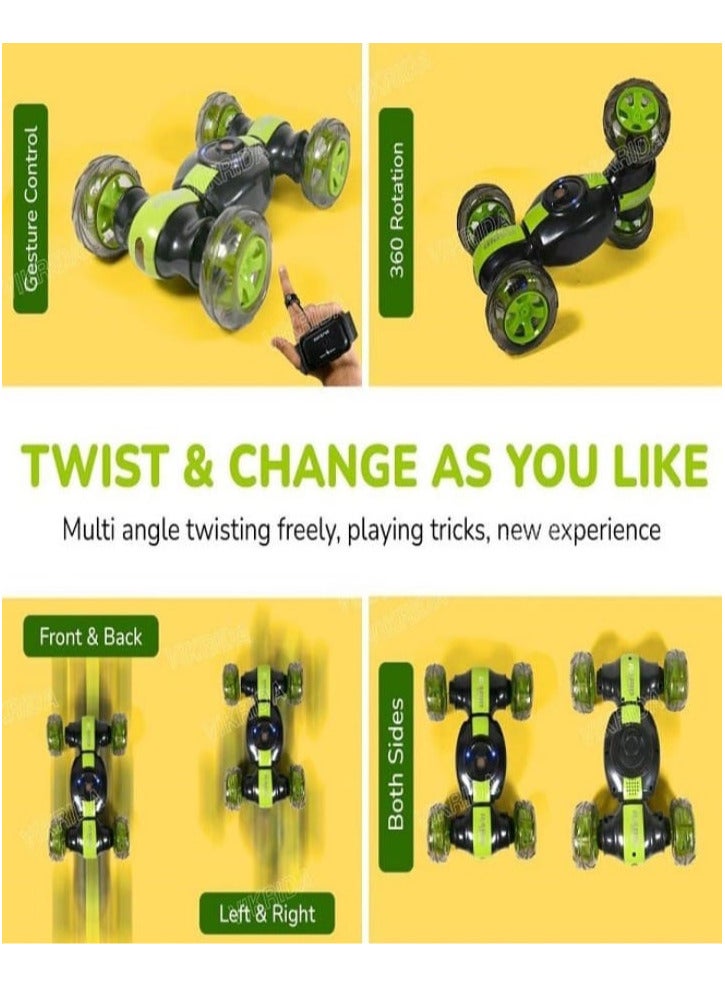 Remote Control Car with Watch - Invincible Stunt Car, 360 Degree Rotating Vehicle with Lights and Music, Twist Car Toy for Kids (Green)  - Image 5