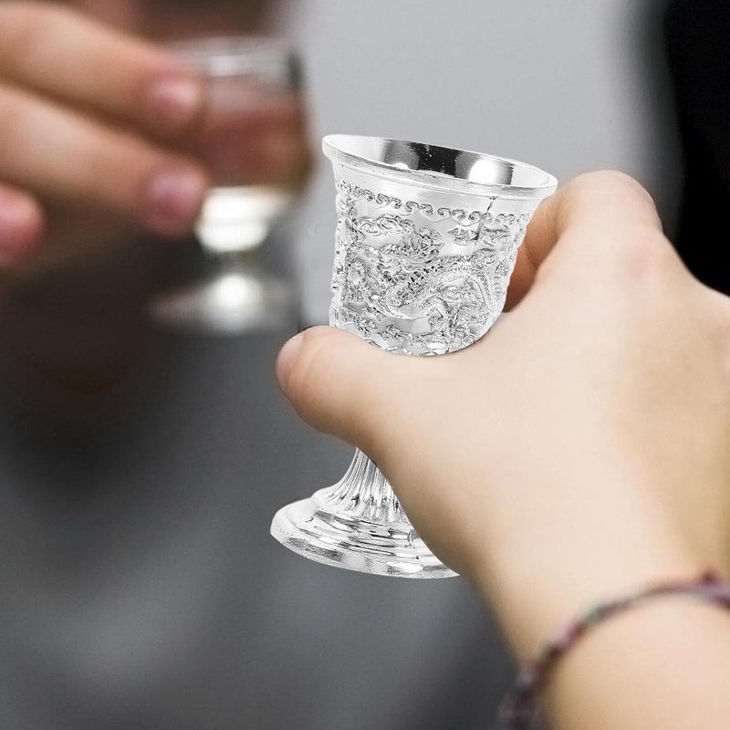 Vintage Zinc Alloy Wine Goblet Small Decorative Dragon Phoenix Design Metal Whiskey Glass for Home Bar Use - Image 4