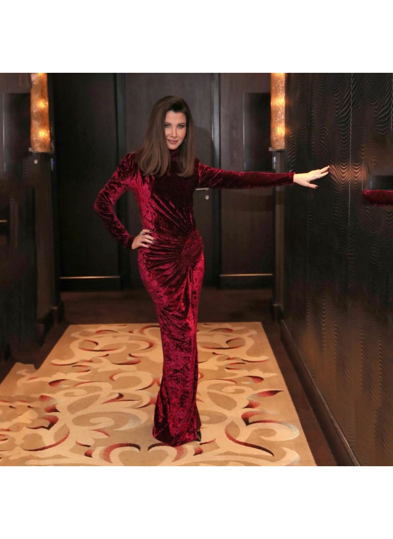 Generic 2024 Autumn New European And American Celebrity Gathered Year Dress Blackish Green Black Velvet Slims Smooths Your Silhouette Se Noble Green  - Image 2