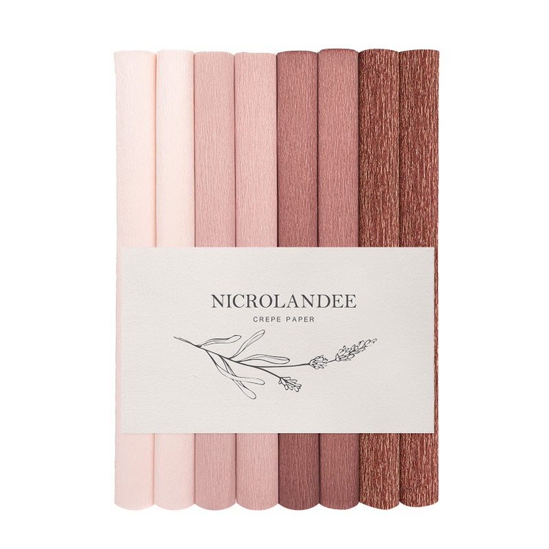 NICROLANDEE 8 Rolls Rose Gold Premium Crepe Paper Rolls for DIY Gift Wrapping Paper Crafts Birthday Wedding Holiday Paper Flower, 20 inches Wide by 6.56 ft Long, 4 Colors - Image 1