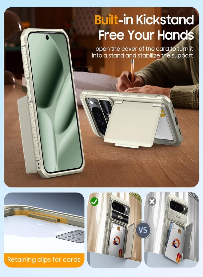 جراب oupeigar لهاتف Google Pixel 10 Pro XL مع حامل بطاقات وحجب RFID وغطاء كاميرا منزلق وحامل، جراب محفظة مقاوم للصدمات ومضاد للانزلاق لكامل الجسم لهاتف Pixel 10 Pro XL (ذهبي تيتانيوم) - Image 5